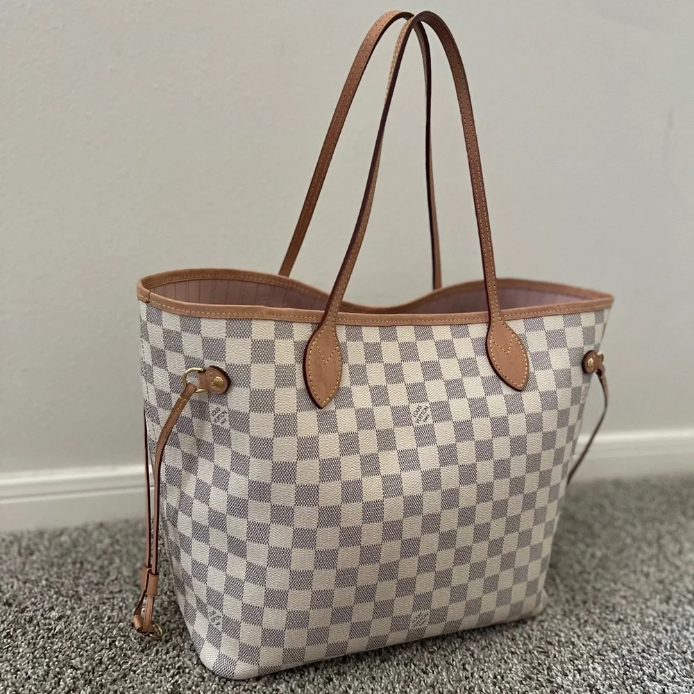 LV NeverFull MM Checkered Ballerine Pink Tote Bag - Picture 3 of 16
